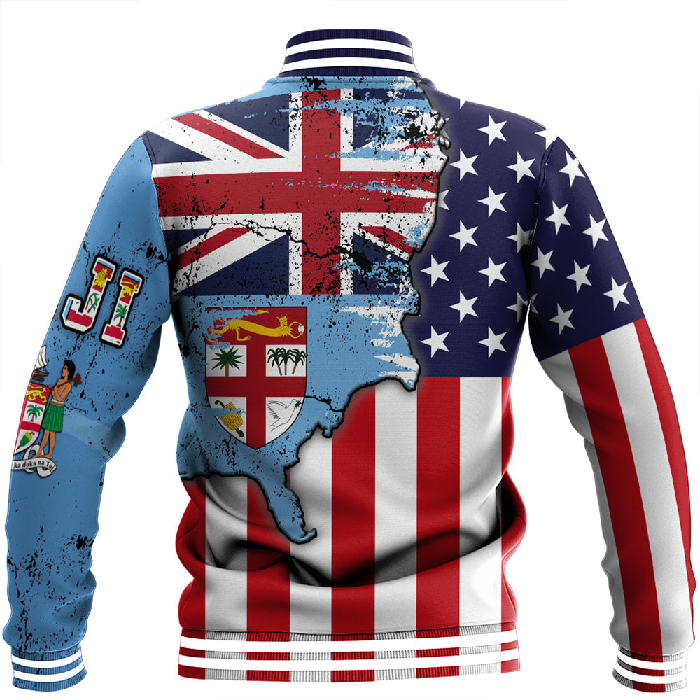 Fiji With America Flag Baseball Jacket LT10 - Polynesian Pride