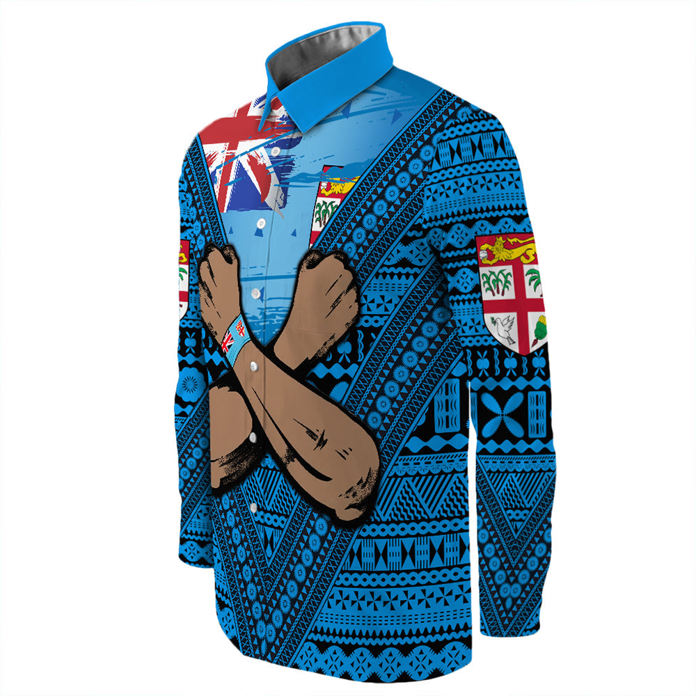 Fiji Bula Flag Long Sleeve Button Shirt LT10 - Polynesian Pride
