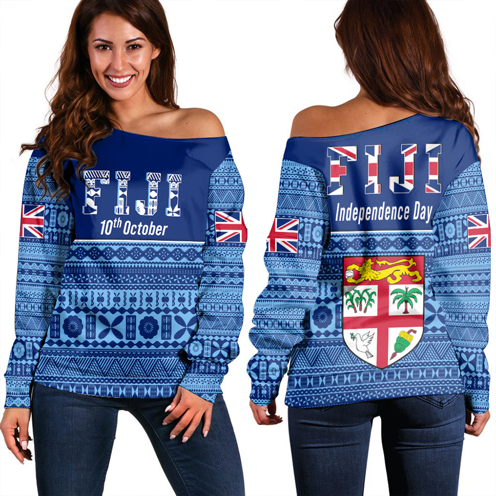 Fiji Independence Day Women Off Shoulder LT10 Women Blue - Polynesian Pride