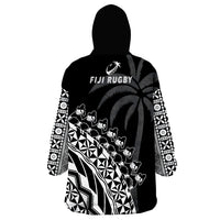 Fiji Rugby Fijian Cibi Dance Tapa Pattern Black Wearable Blanket Hoodie LT14 - Polynesian Pride