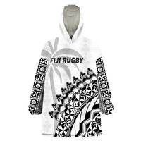 Fiji Rugby Fijian Cibi Dance Tapa Pattern White Wearable Blanket Hoodie LT14 Unisex One Size - Polynesian Pride