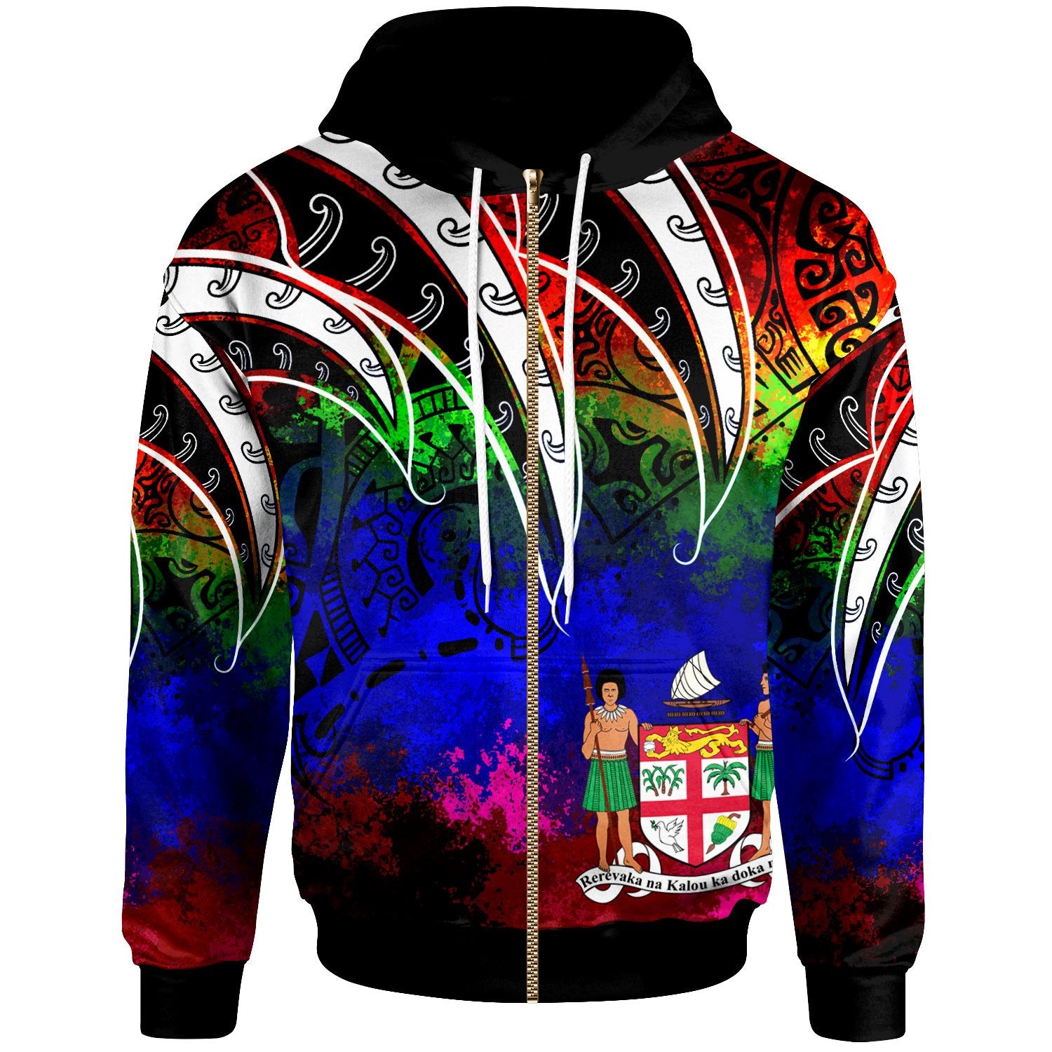 Fiji Zip Hoodie Tropical Leaf Rainbow Color Unisex Rainbow - Polynesian Pride