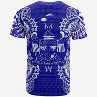 Fiji T Shirt Fijian Coat of Arms Map Polynesian Tattoo Blue - Polynesian Pride