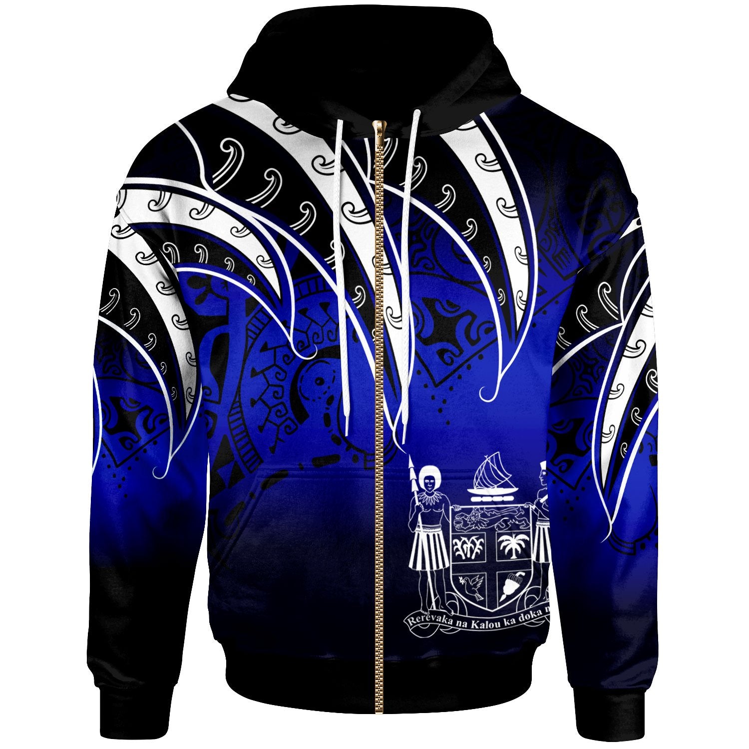 Fiji Zip Hoodie Tropical Leaf Gradient Blue Style Unisex Blue - Polynesian Pride