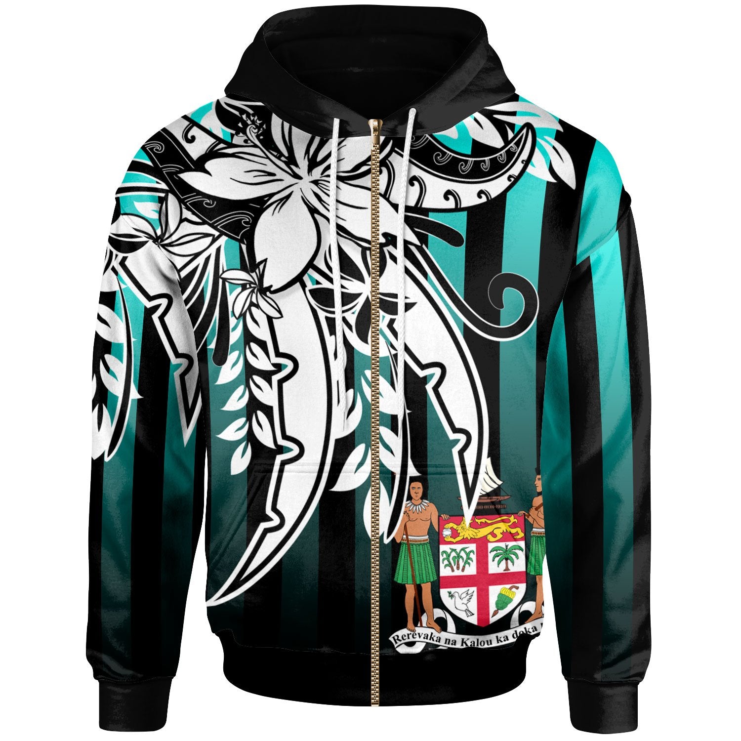 Fiji Zip Hoodie Cyan Vertical Stripes Style Unisex Cyan - Polynesian Pride