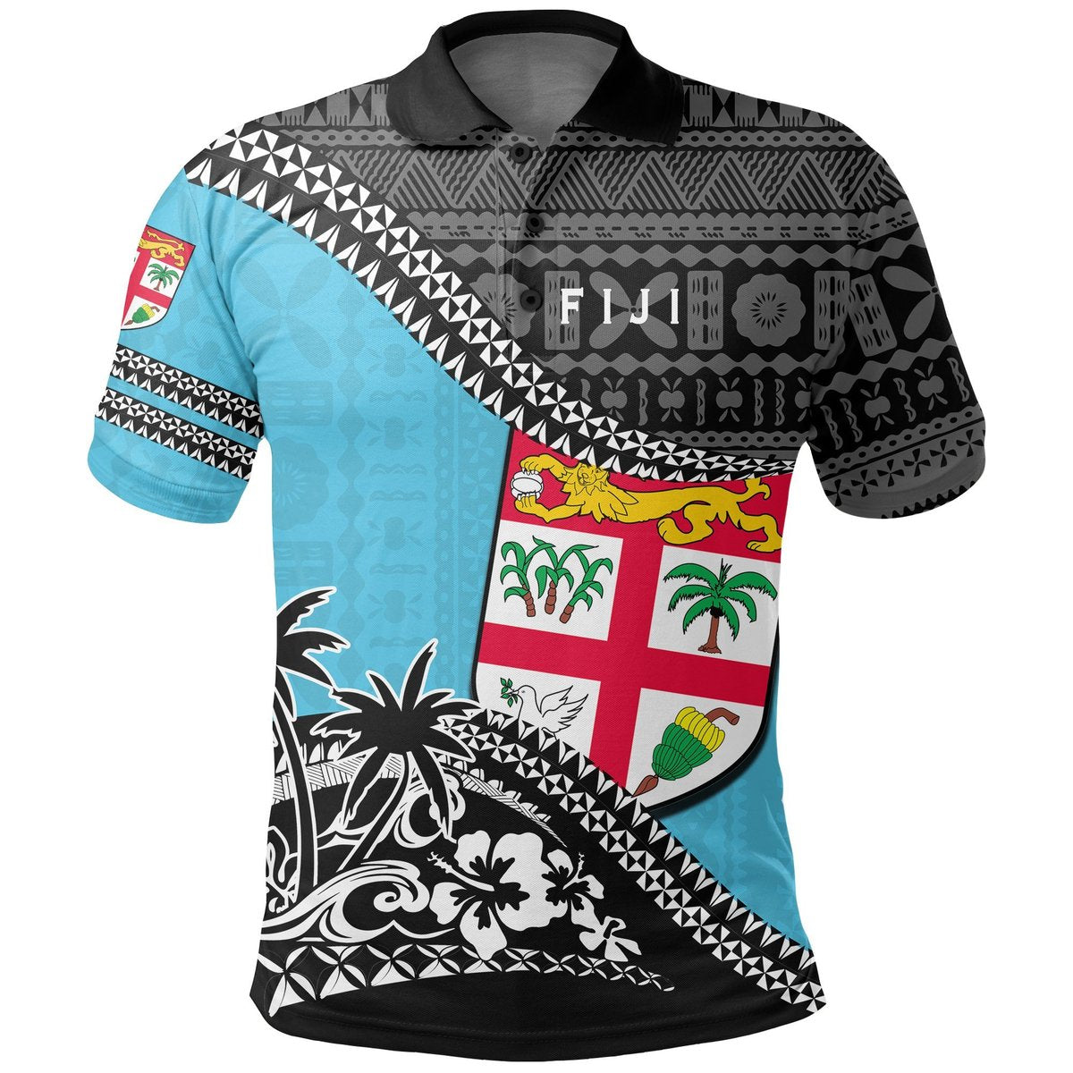 Fiji Polo Shirt Fall In The Wave Blue - Polynesian Pride