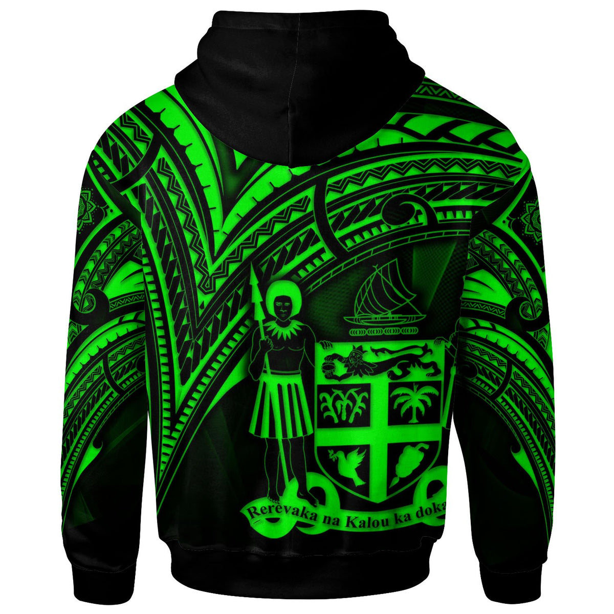 Fiji Zip Hoodie Green Color Cross Style - Polynesian Pride
