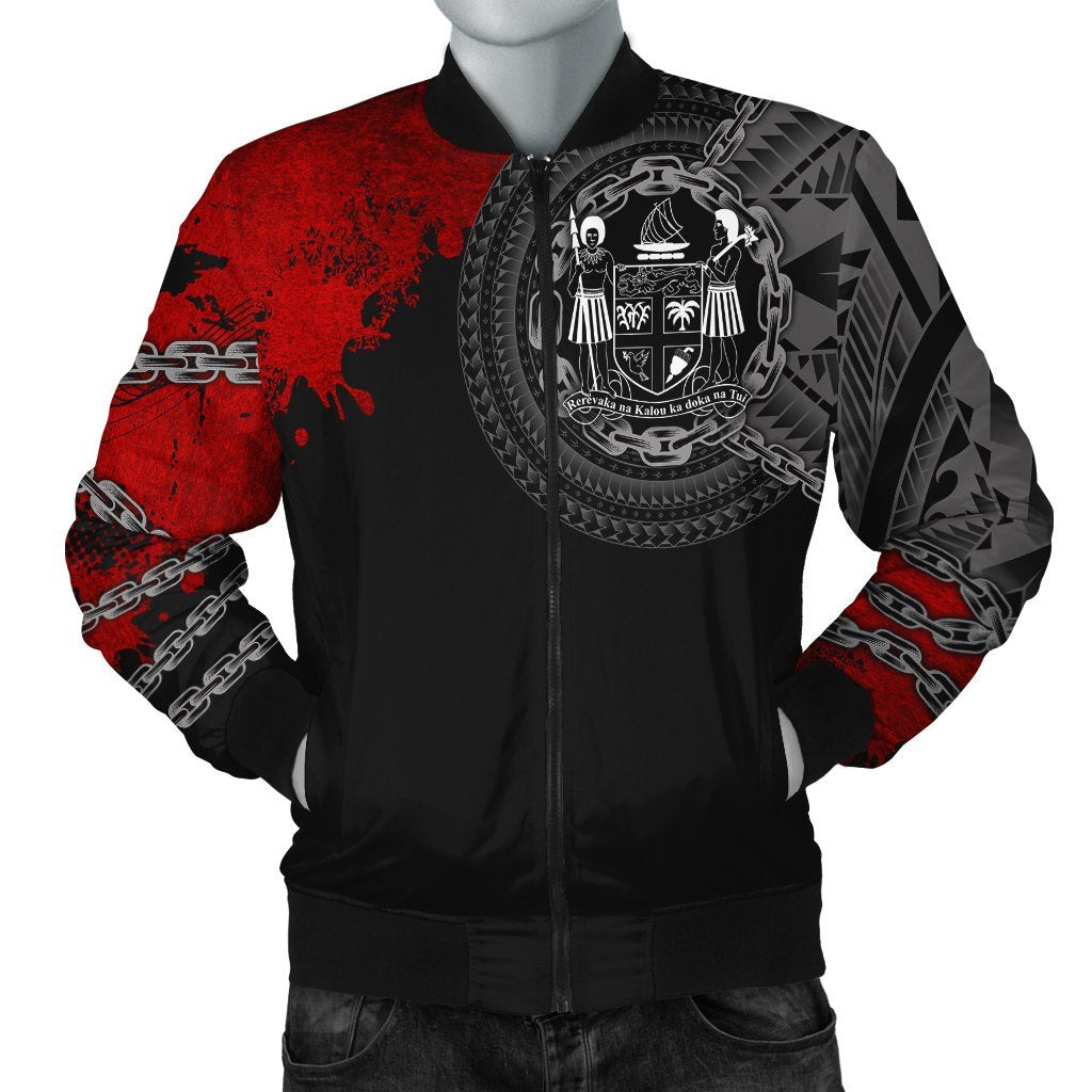 Fiji Polynesian Men's Bomber Jacket - Polynesian Chain Style Black - Polynesian Pride