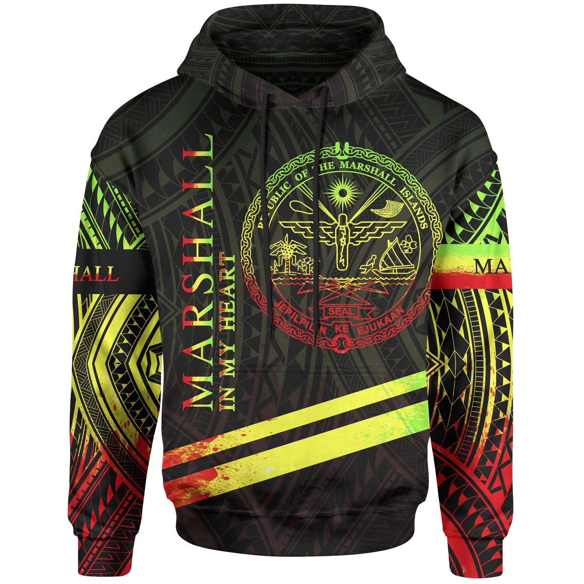 Marshall Islands Hoodie In My Heart Style Reggae Polynesian Patterns Unisex Black - Polynesian Pride