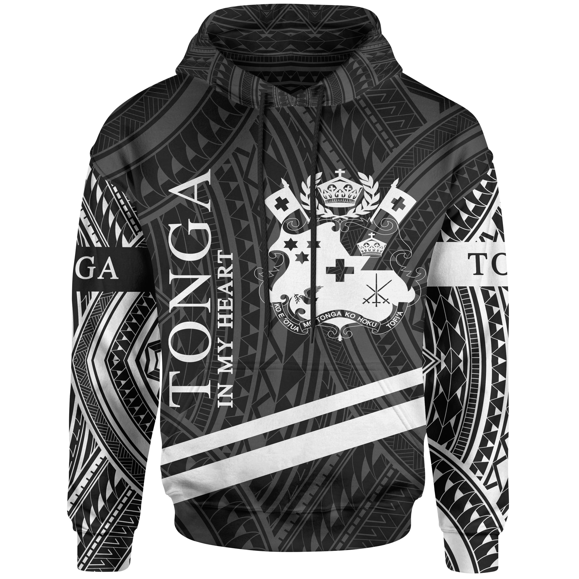 Tonga Hoodie In My Heart Style Polynesian Patterns Black - Polynesian Pride