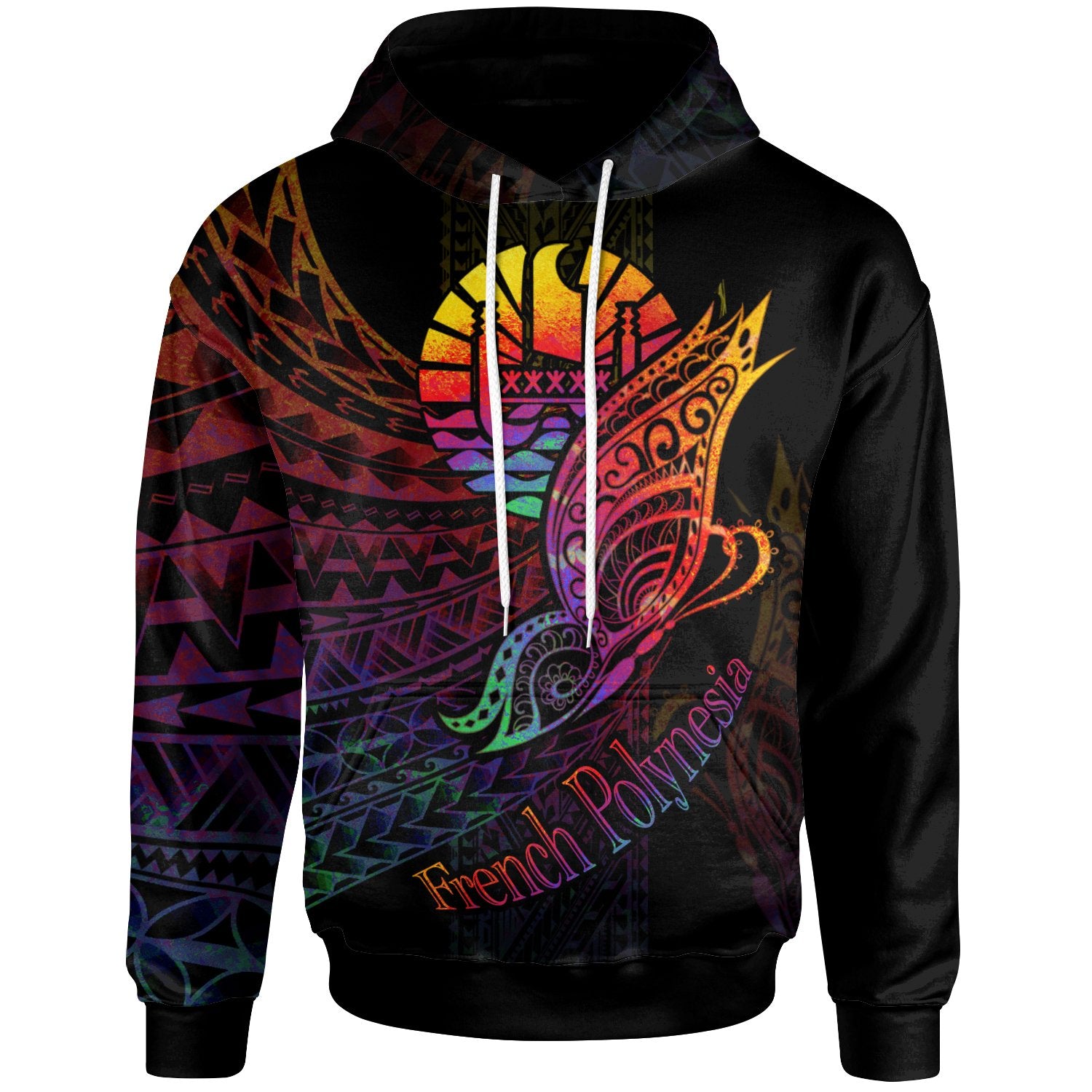 French Polynesia Hoodie Butterfly Polynesian Style Unisex Black - Polynesian Pride