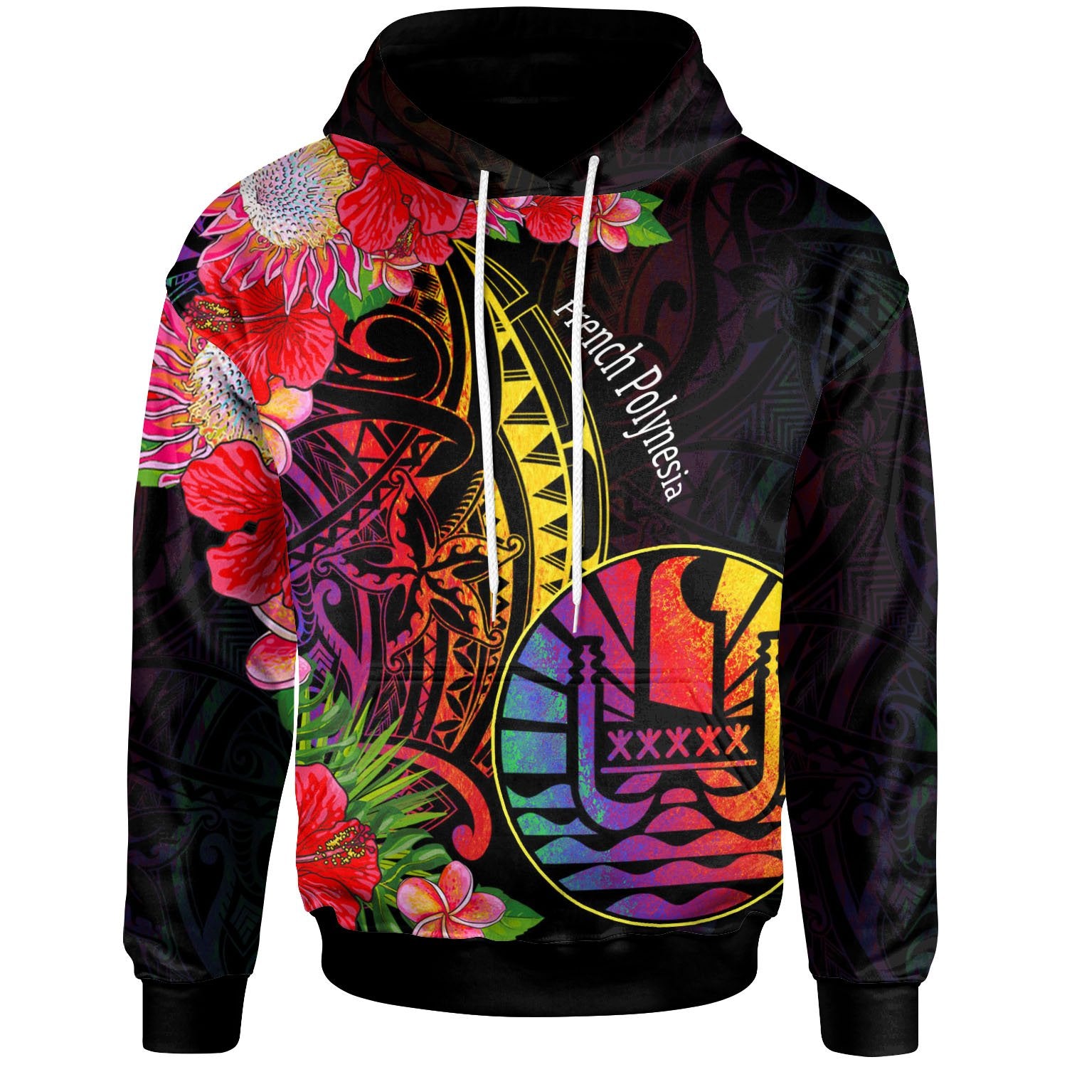 French Polynesia Hoodie Tropical Hippie Style Unisex Black - Polynesian Pride