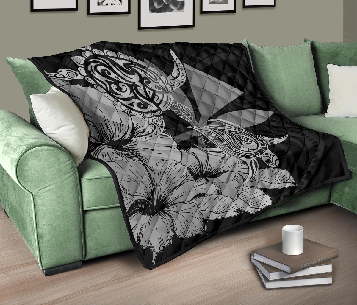 Hawaii Turtle Premium Quilt Polynesian Hibiscus Art Ver 2.0 Gray AH - Polynesian Pride