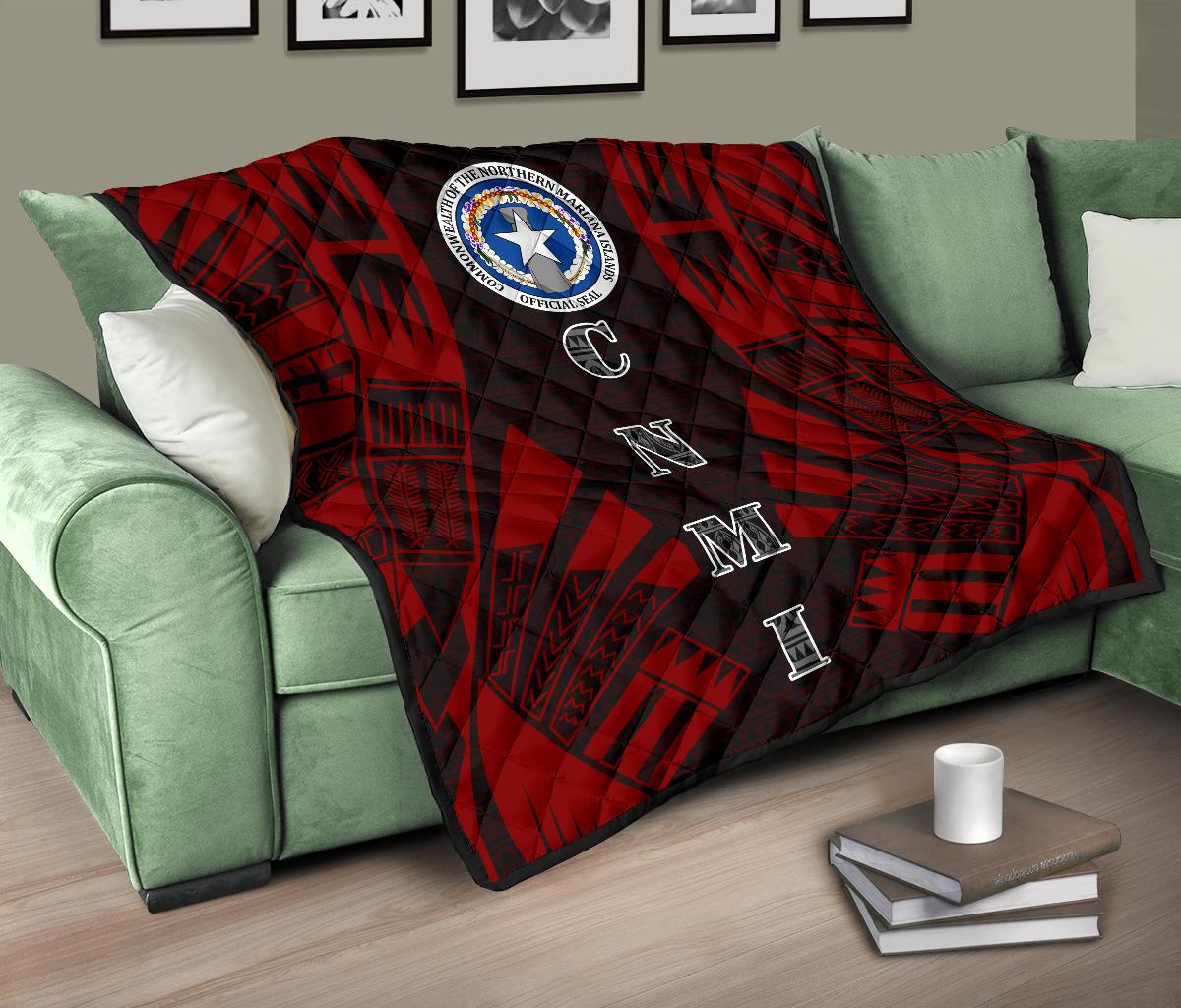 Northern Mariana Islands Premium Quilt - Northern Mariana Islands Seal Polynesian Red Tattoo - Polynesian Pride
