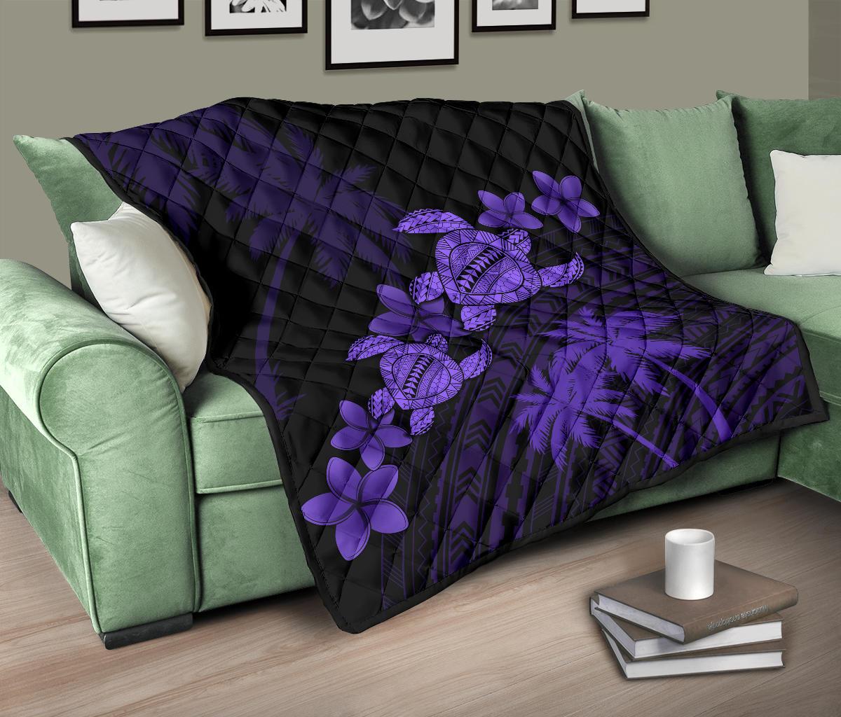 Hawaii Turtle Plumeria Coconut Tree Polynesian Premium Quilt - Purple - Polynesian Pride