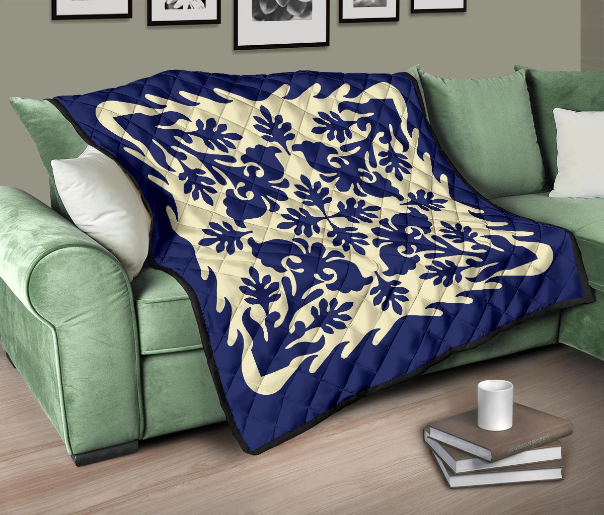 Hawaiian Leaves Pattern Premium Quilt - Blue - Argu Style - AH - Polynesian Pride