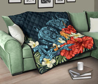 Hawaii Turtle Shark Manta Ray Hibiscus Plumeria Premium Quilt - Polynesian Pride