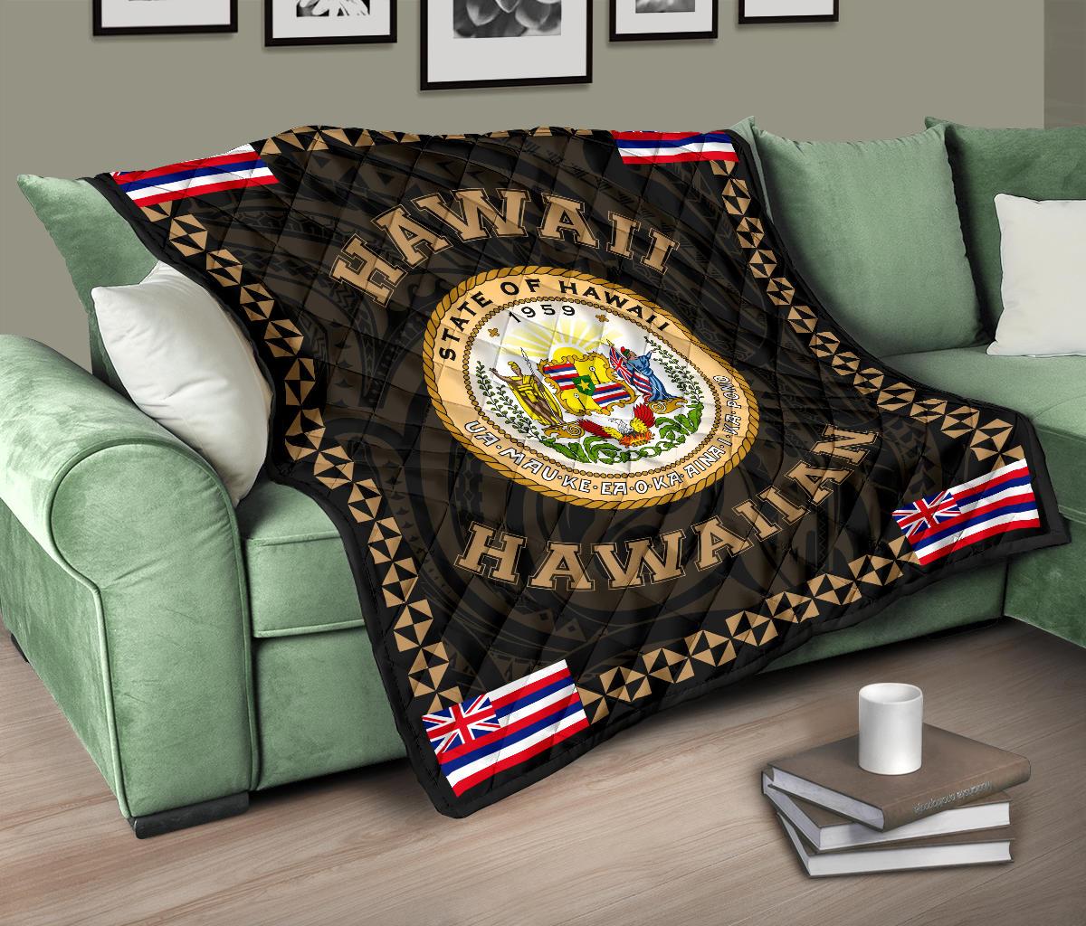 Hawaii Flag Polynesian Premium Quilt Gold - Love Style - Polynesian Pride