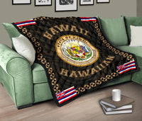 Hawaii Flag Polynesian Premium Quilt Gold - Love Style - Polynesian Pride