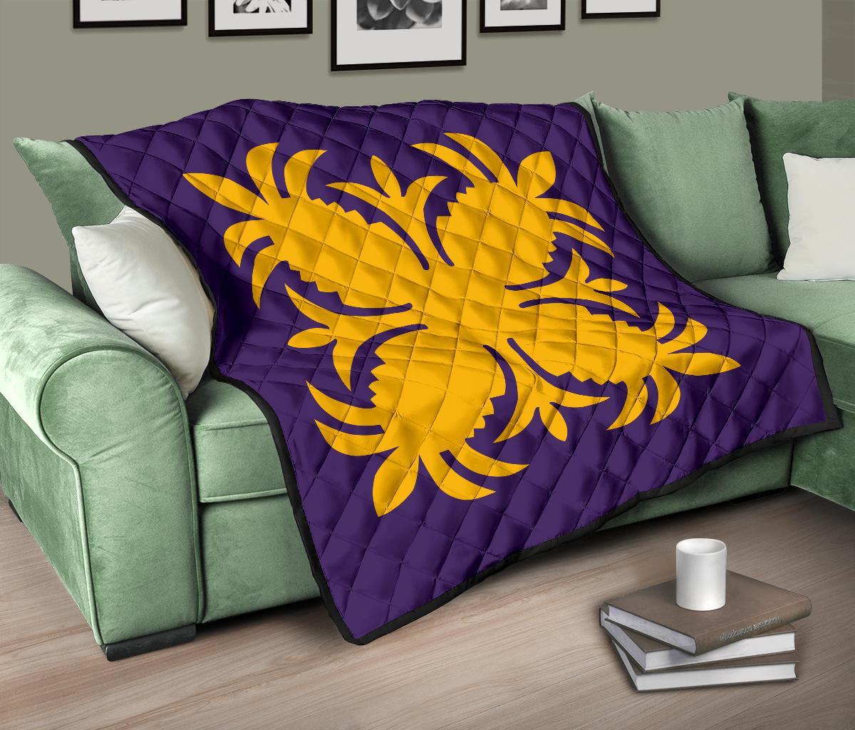 Hawaiian Premium Quilt Royal Pattern - Purple And Gold - A2 Style - Polynesian Pride