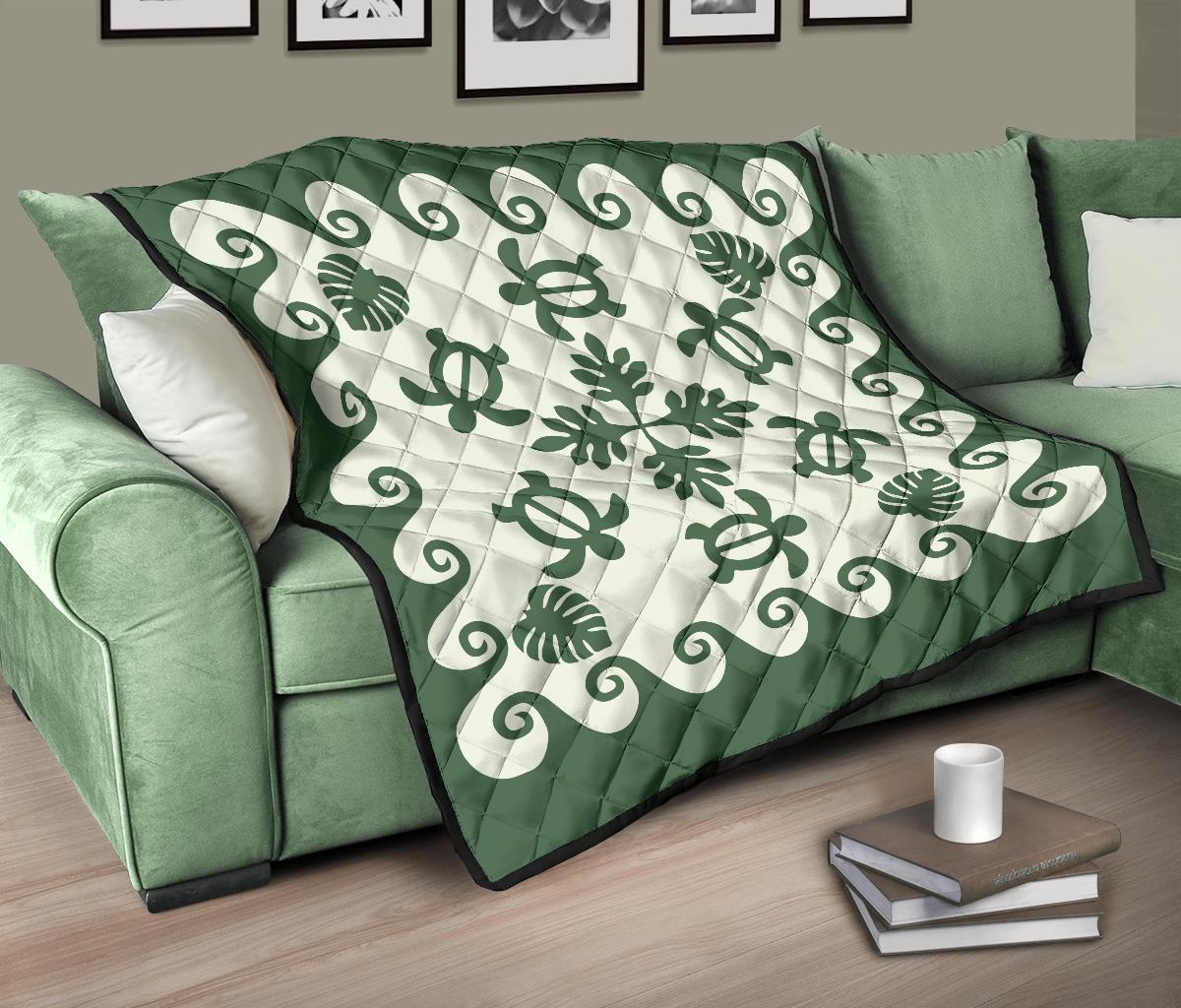 Hawaiian Premium Quilt Tropical Turtle Pattern - Green - Polynesian Pride