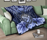 Hawaii Turtle Hibiscus Blue Premium Quilt - Hac Style - AH - Polynesian Pride
