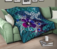 Hawaii Premium Quilt - Hawaii Turtle Flowers And Palms Retro - Polynesian Pride