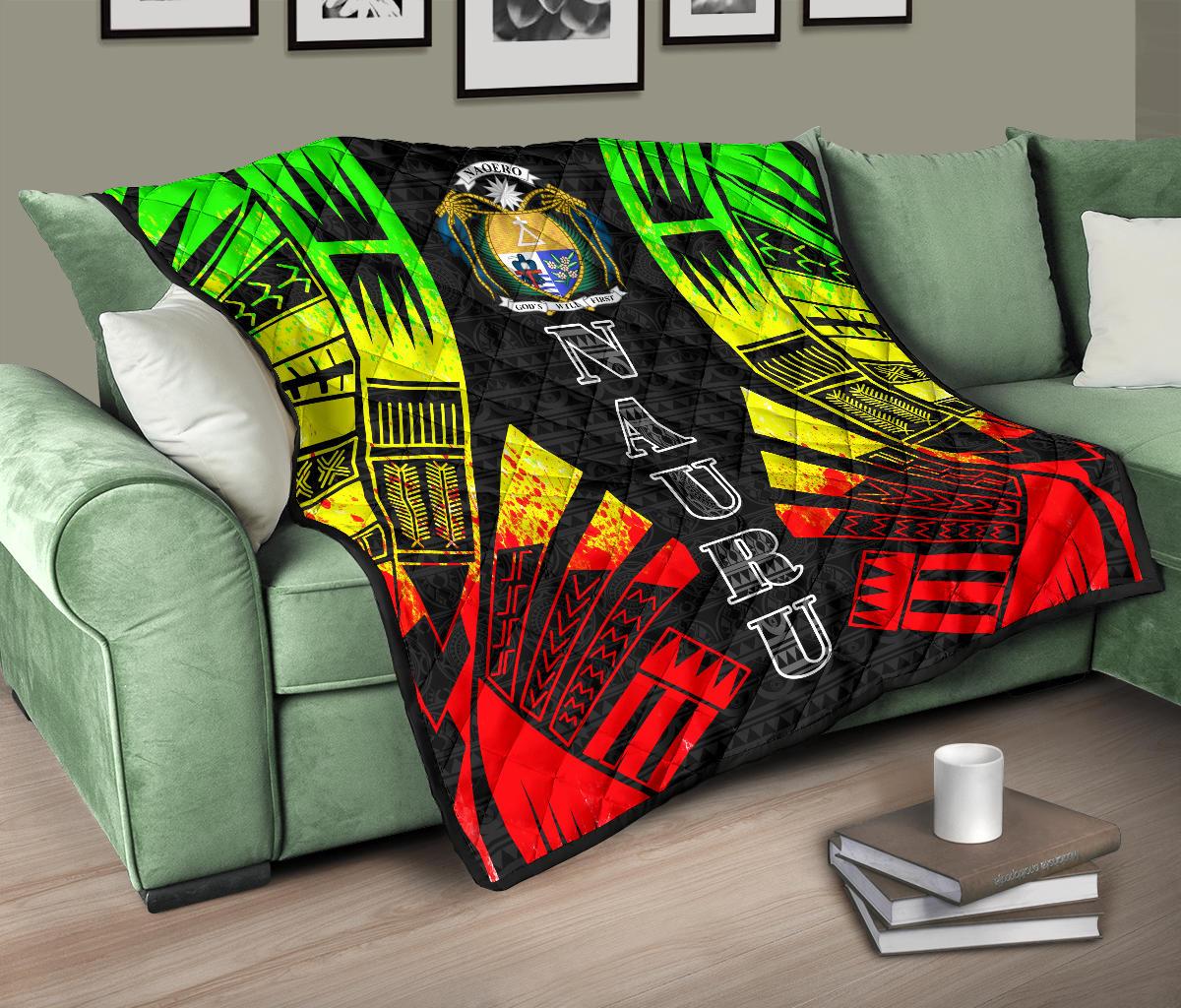 Nauru Premium Quilt - Nauru Coat Of Arms Polynesian Reggae Tattoo - Polynesian Pride