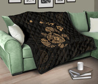 Hawaii Turtle Hibicus Map Premium Quilt - Gold - Polynesian Pride