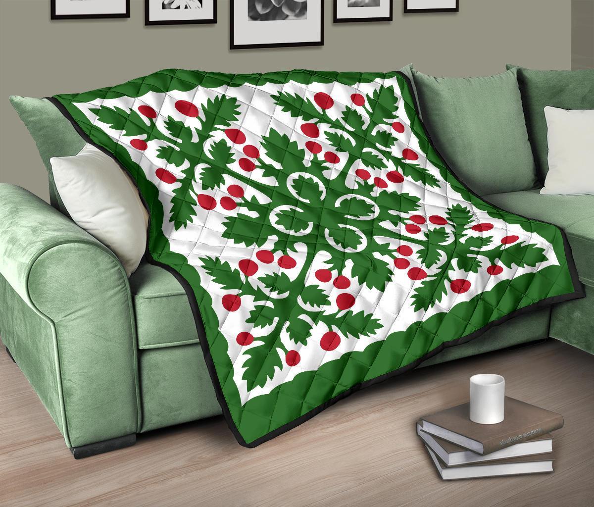 Hawaiian Fresh Fruit Tropical Pattern Premium Quilt - Green - Argu Style - AH - Polynesian Pride