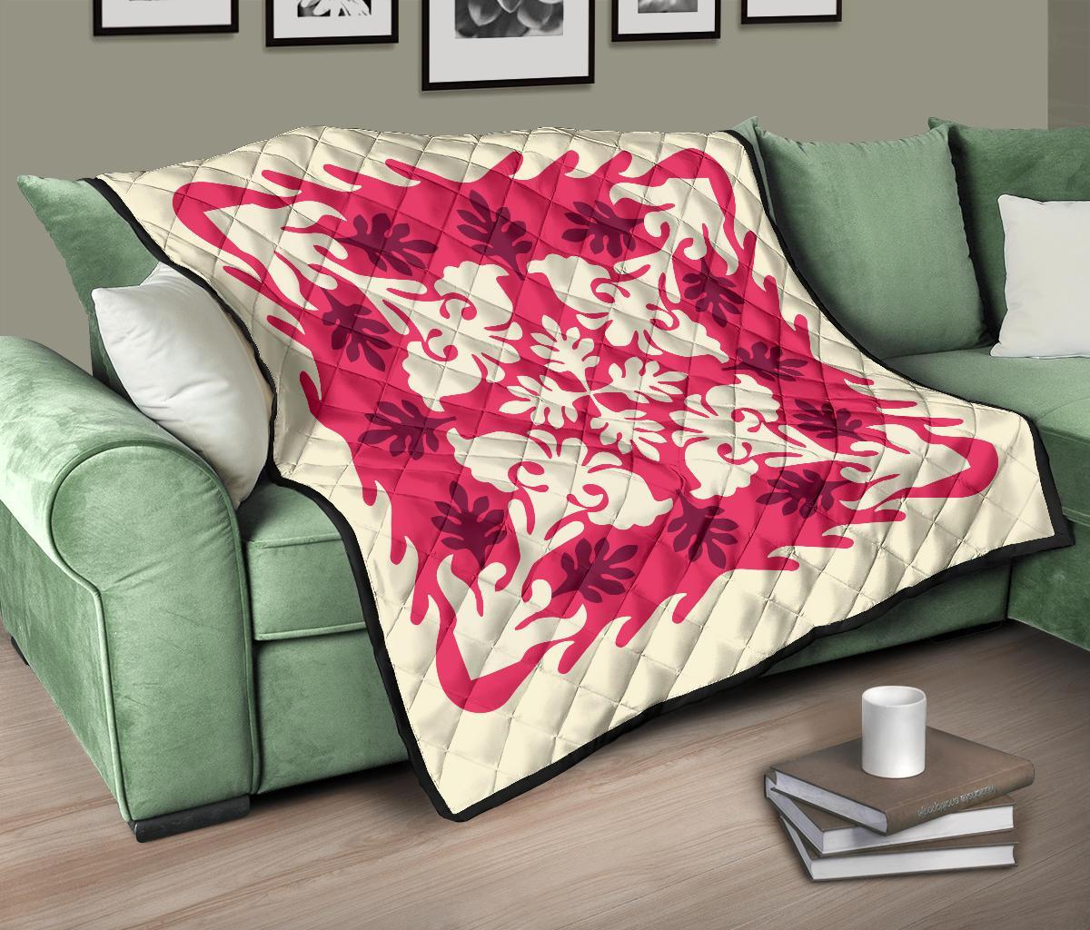 Hawaiian Tropical Pattern Premium Quilt - Pink - Argu Style - AH - Polynesian Pride