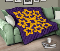 Hawaiian Premium Quilt Royal Pattern - Purple And Gold - A1 Style - Polynesian Pride