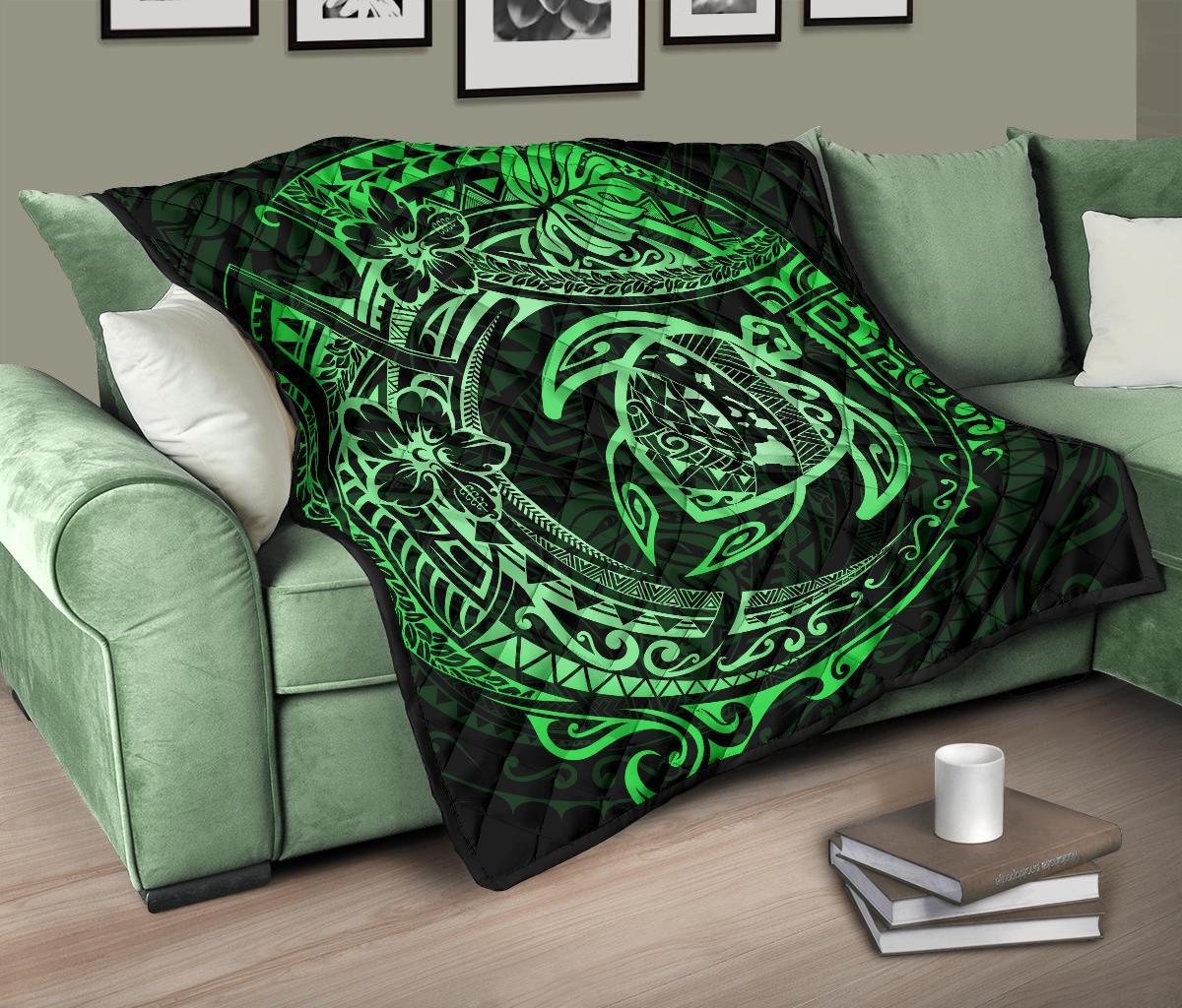 Hawaiian Turtle Polynesian Green Premium Quilt - Polynesian Pride