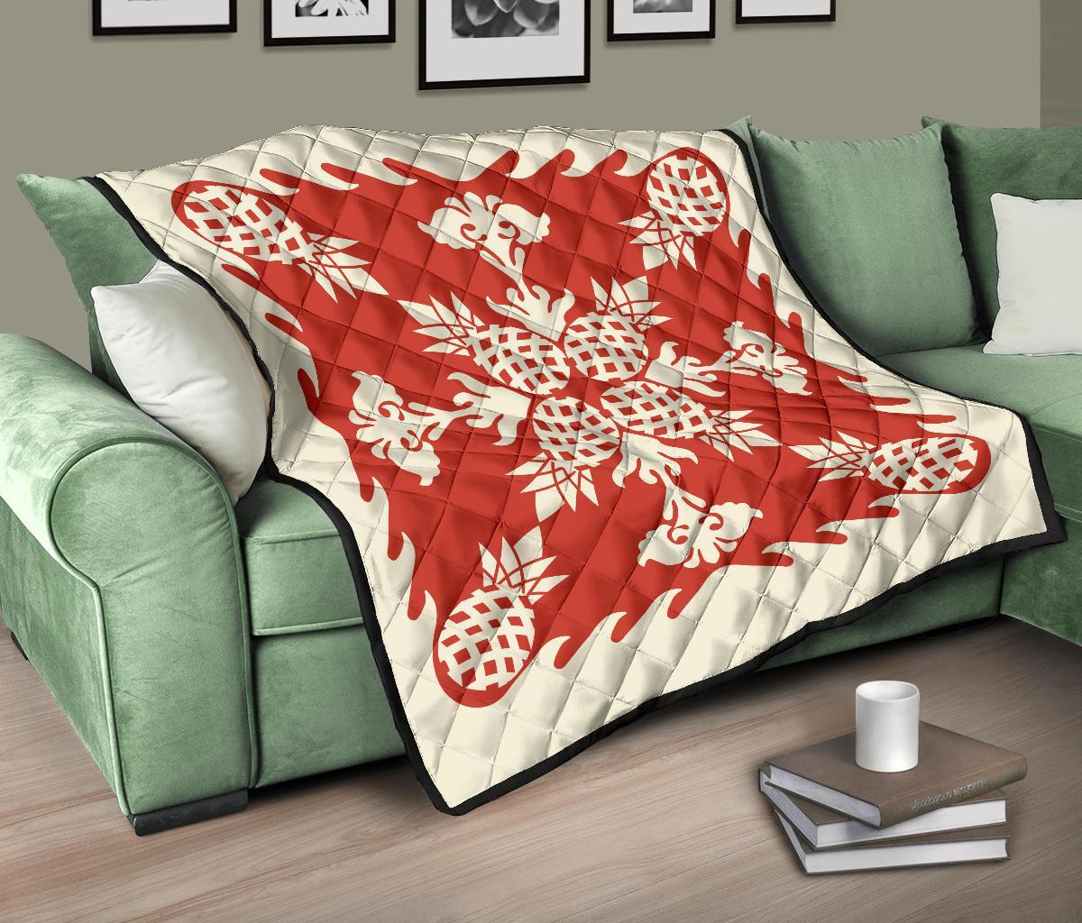 Hawaiian Pineapple Pattern Premium Quilt - Red - Argu Style - AH - Polynesian Pride