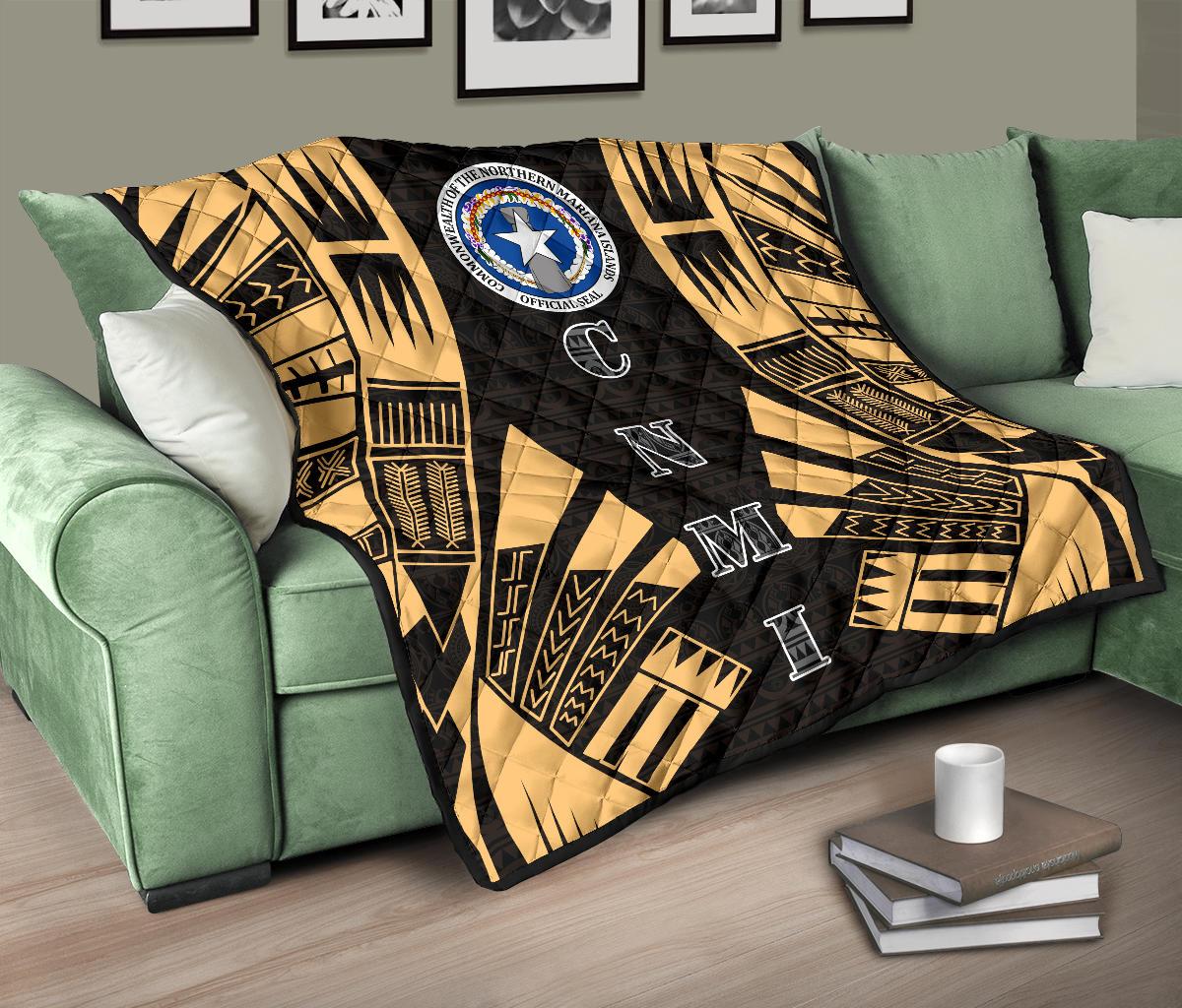 Northern Mariana Islands Premium Quilt - Northern Mariana Islands Seal Polynesian Gold Tattoo - Polynesian Pride