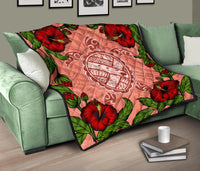 Hawaii Turtle Hibiscus Pink Premium Quilt - Polynesian Pride