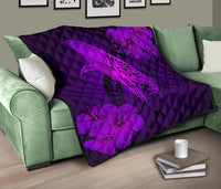 Hawaii Whale Swim Poly Purple Premium Quilt - Polynesian Pride