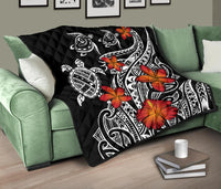 Hawaiian Map Turtle Swim Plumeria Polynesian Quilt - Polynesian Pride