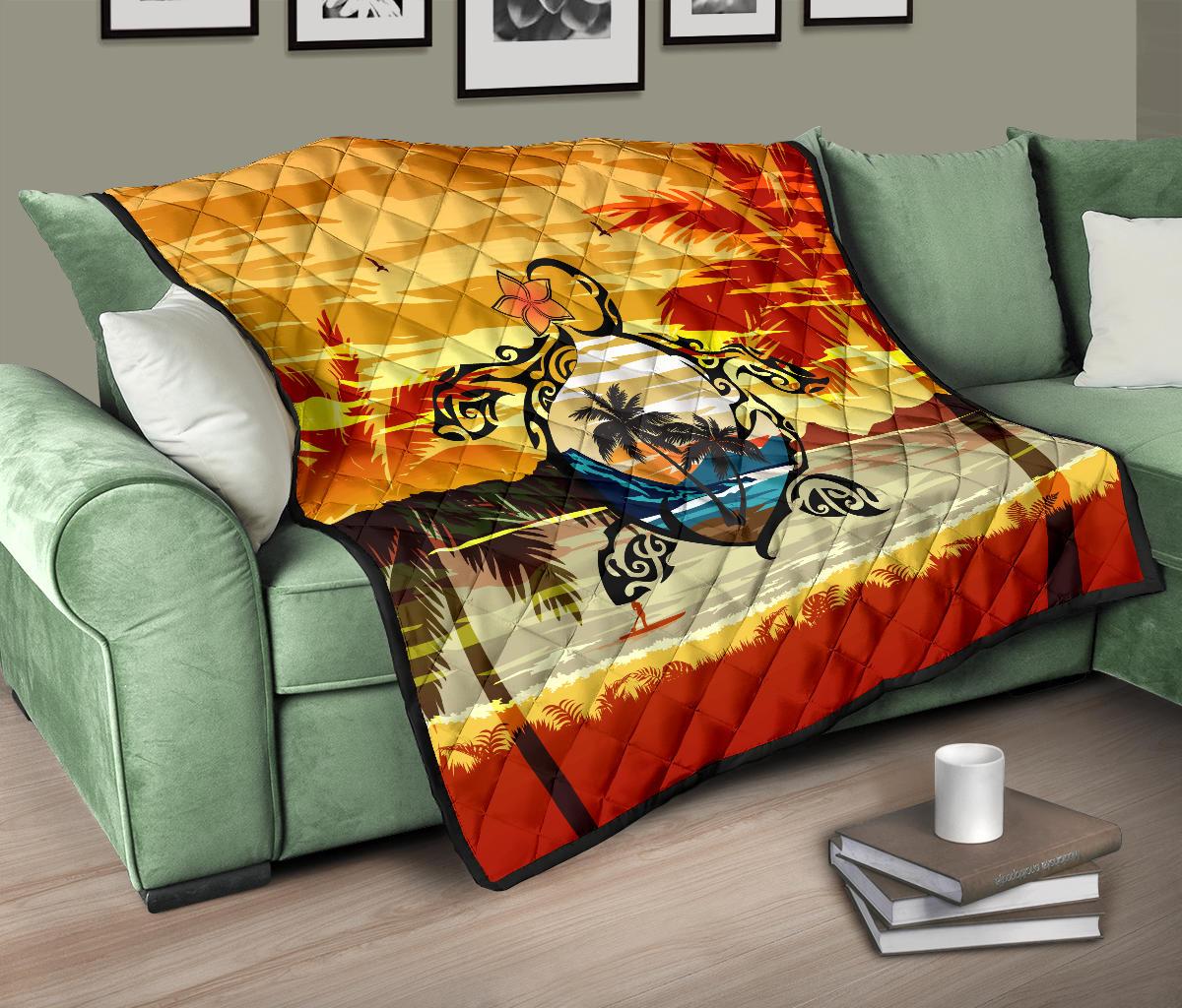 Hawaii Turtle Coconut Tree Premium Quilt - Polynesian Pride