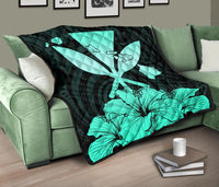 Hawaiian Kanaka Premium Quilt Hibiscus Polynesian Love Turquoise - Polynesian Pride