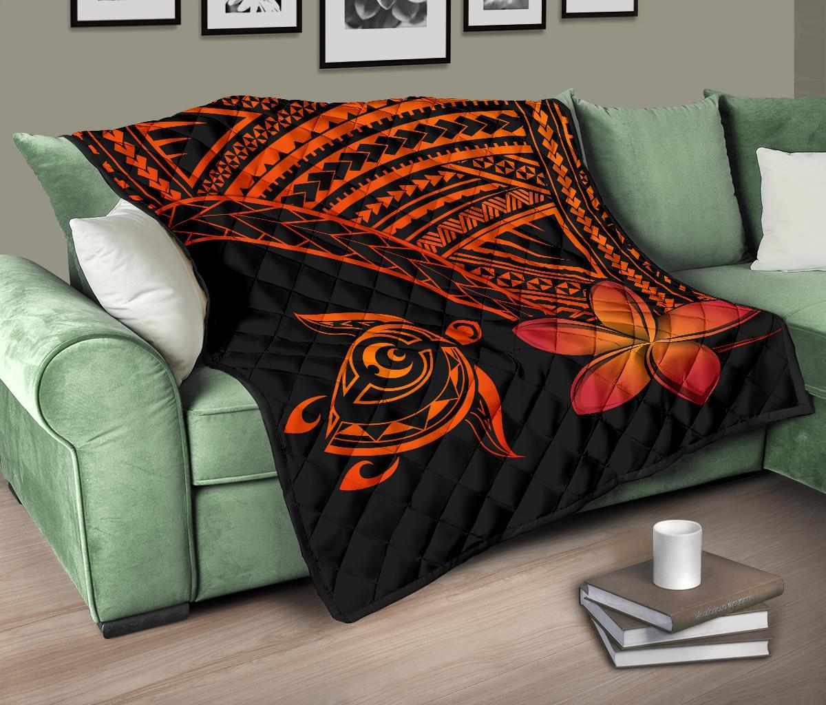 Hawaii Quilt - Hawaii Turtle Plumeria Quilt Orange - Polynesian Pride