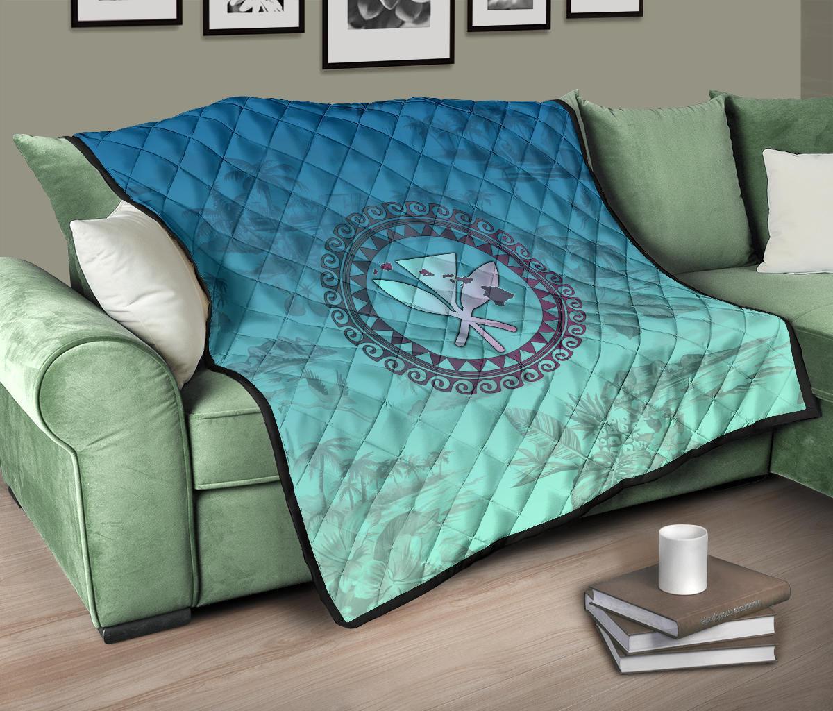 Hawaiian Map Kanaka Vintage Tropical Premium Quilt - Polynesian Pride