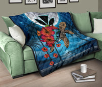 Hawaii Turtle Kanaka Hibiscus Stary Night Premium Quilt - Polynesian Pride