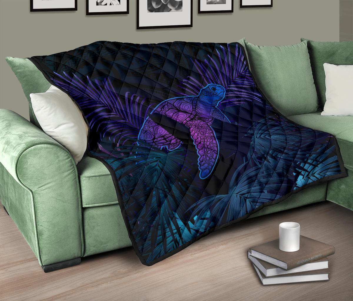 Hawaii Premium Quilt - Hawaii Turtle And Palm Polynesian Retrospective - Polynesian Pride