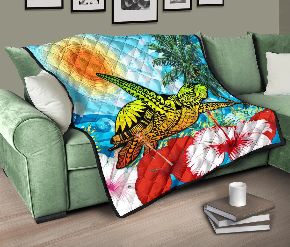 Hawaii Turtle Sea Hibiscus Premium Quilt - Sun Style - Polynesian Pride