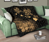 Hawaii Hibiscus Map Polynesian Ancient Gold Premium Quilt - Polynesian Pride