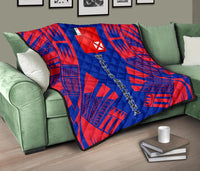 Wallis And Futuna Premium Quilt - Wallis And Futuna Coat Of Arms Polynesian Red Tattoo (Dark Blue) - Polynesian Pride