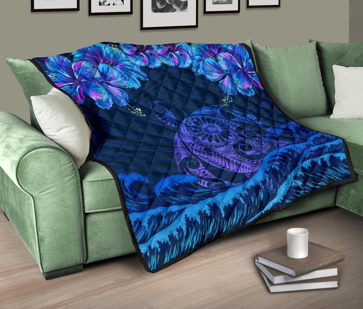 Hawaiian Turtle Hibiscus Polynesian - Premium Quilt - Lucy Style - Polynesian Pride