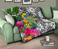 Tuvalu Premium Quilt White - Turtle Plumeria Banana Leaf - Polynesian Pride