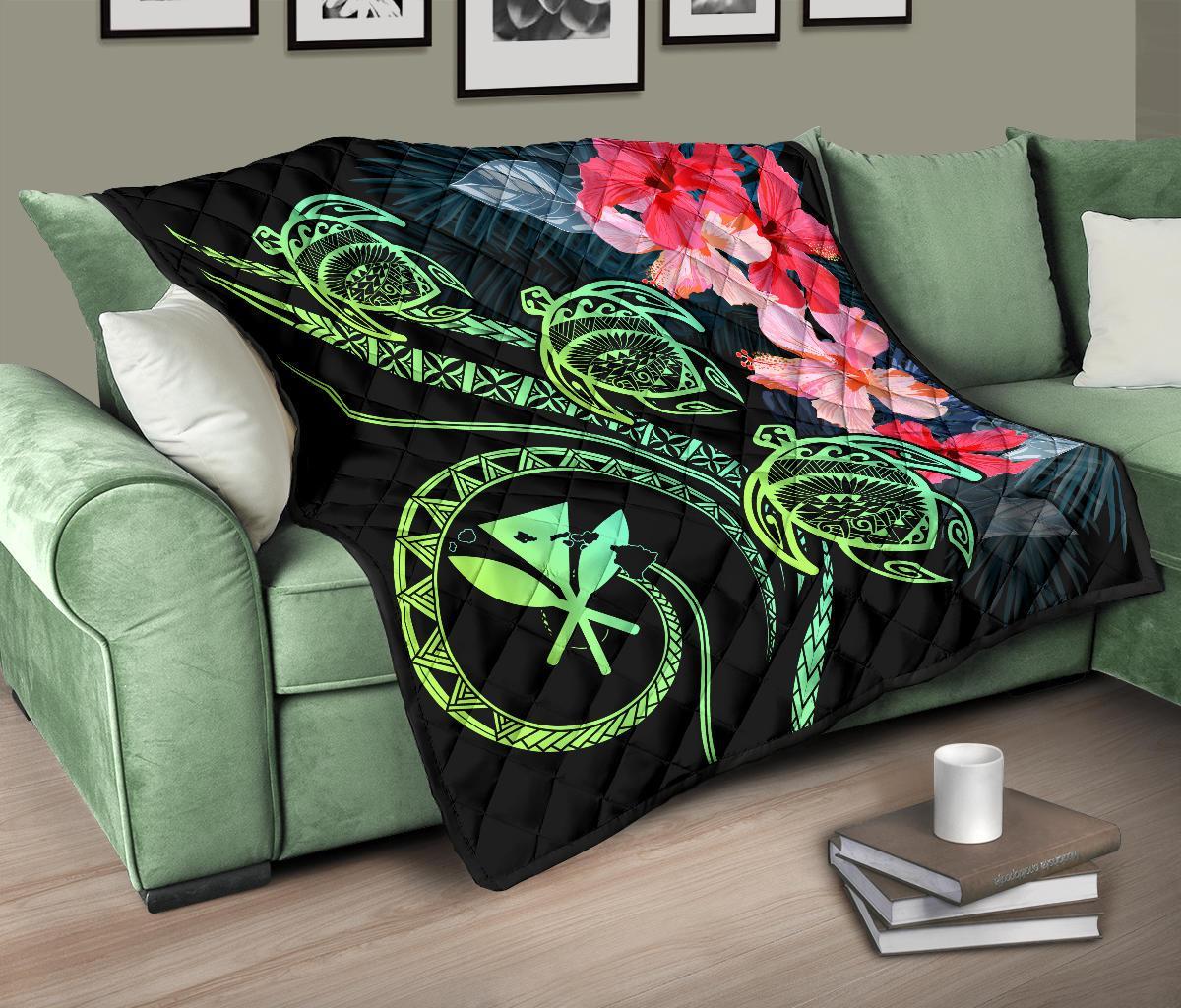 Hawaii Turtle Polynesian Tropical Premium Quilt - Cora Style Yellow - Polynesian Pride